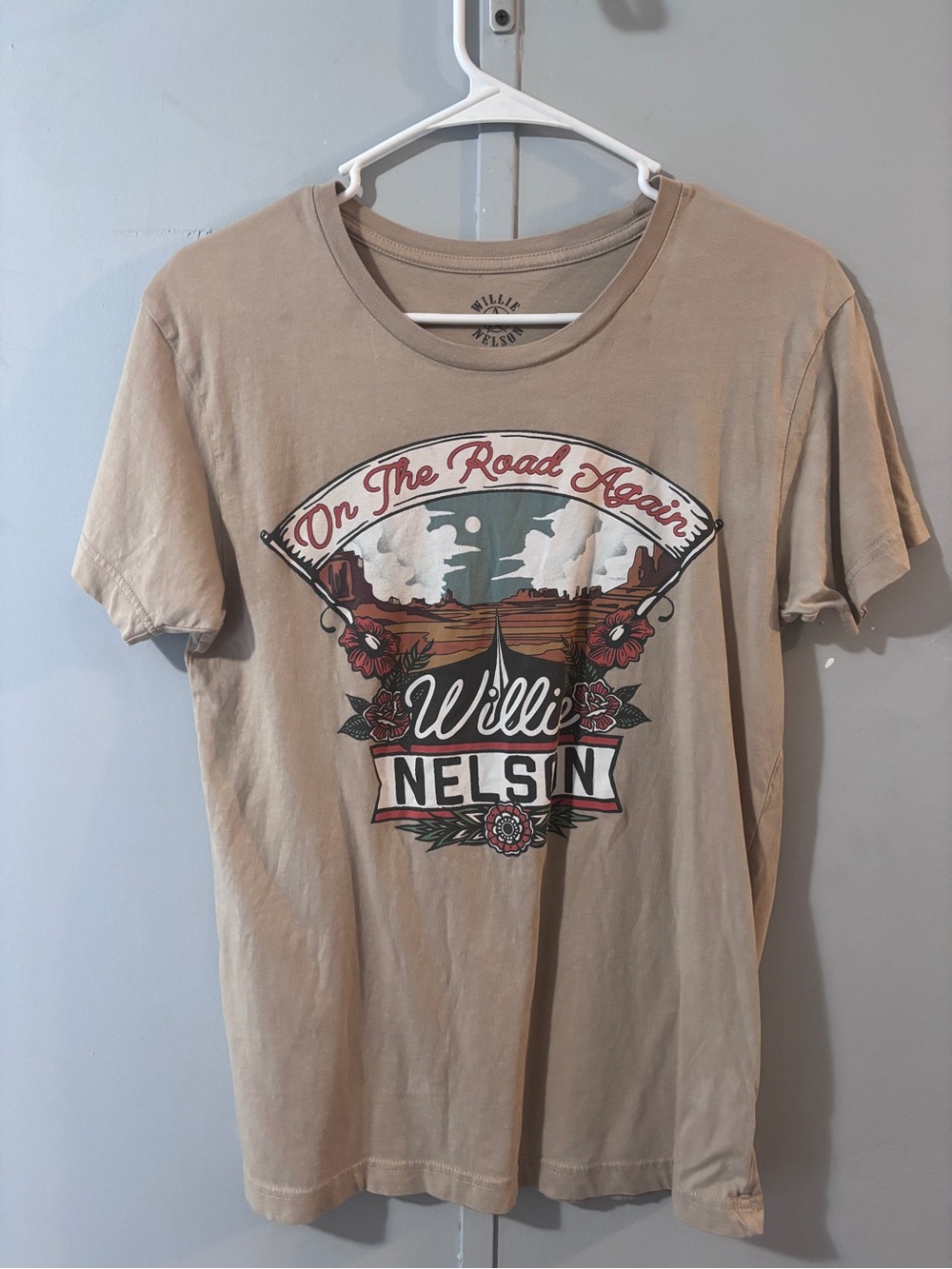 Willie Nelson Beige 'On The Road Again' Graphic Short Sleeve Tee - Picture 5 of 6